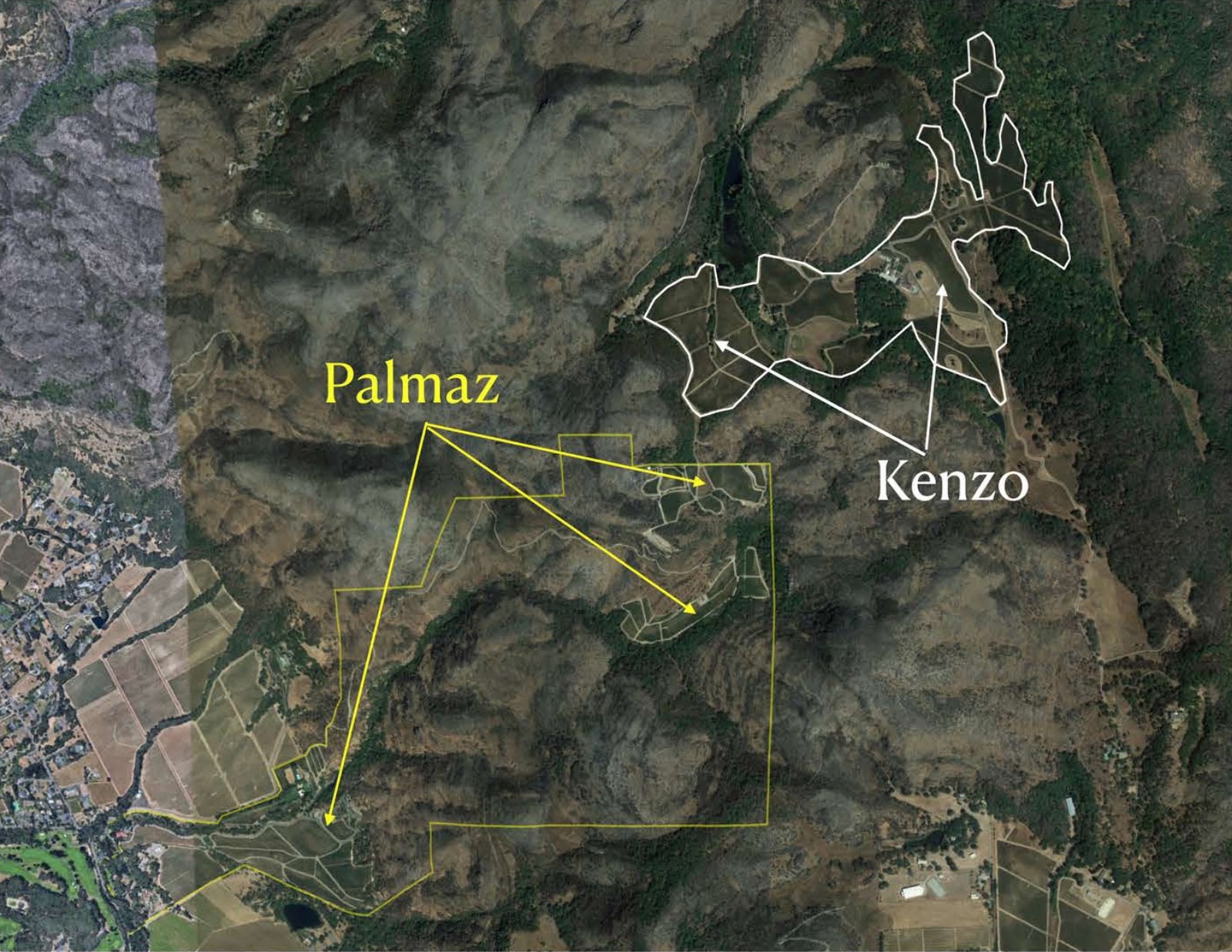 パルマッソの畑の位置を示す航空写真
